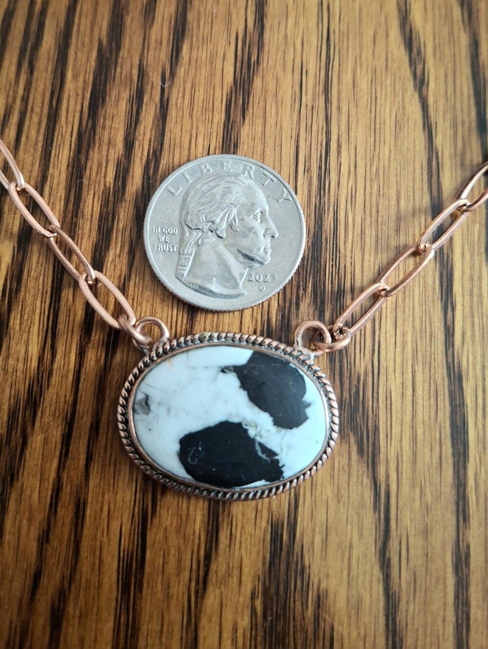 White Buffalo Necklace Copper Framing And Paperclip Chain 18"-20" - Picture 5 of 5